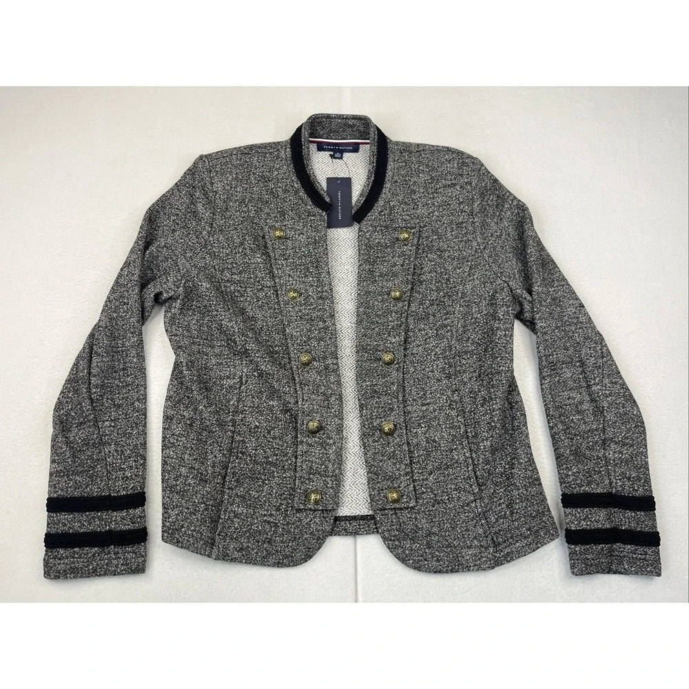 Tommy Hilfiger Military Band Style Jacket Open Front Gray XL J32E0495